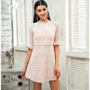 Simplee Hollow Eyelet Mock Neck Dress Size S Small